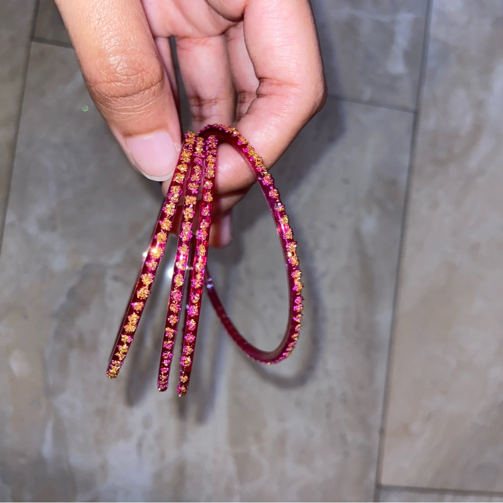 Pink and Gold Glass Glitter Bangles